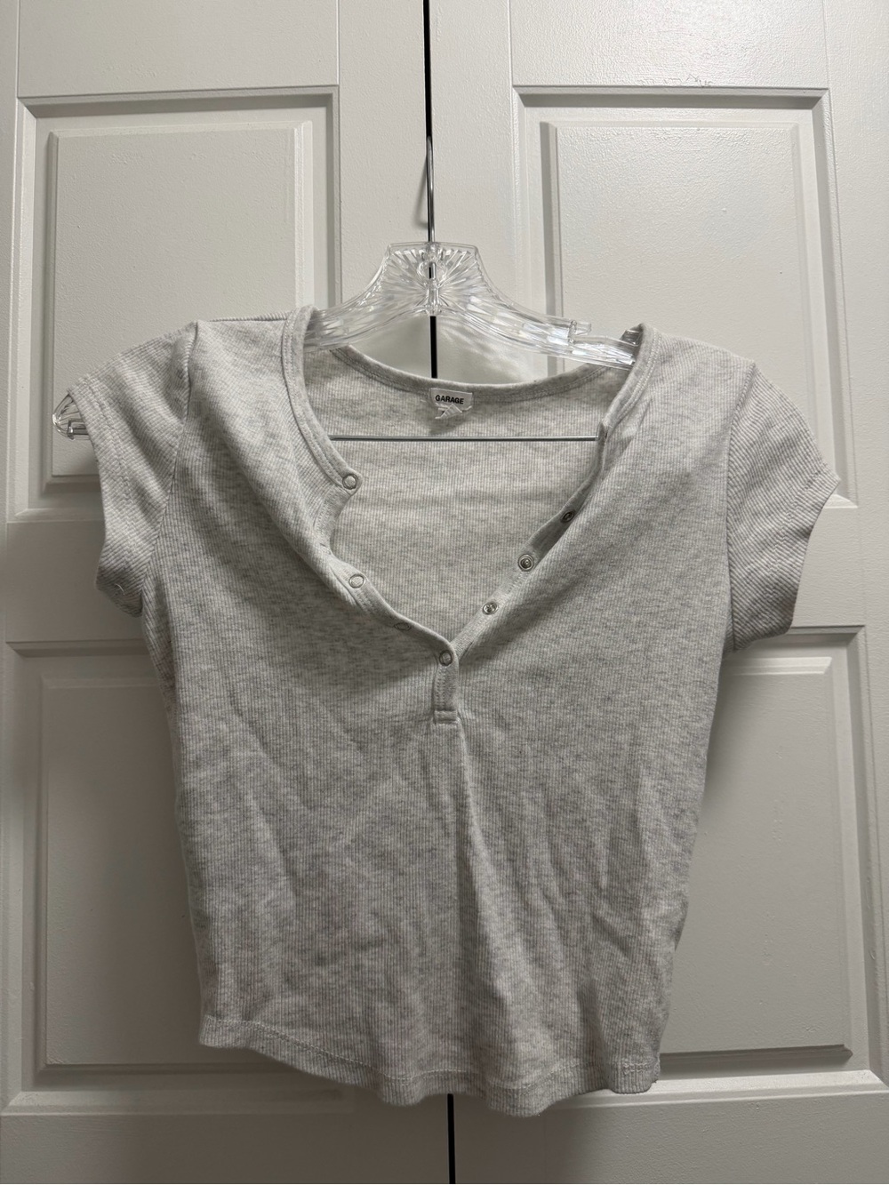 Garage Short Sleeve Henley Top in Light Gray